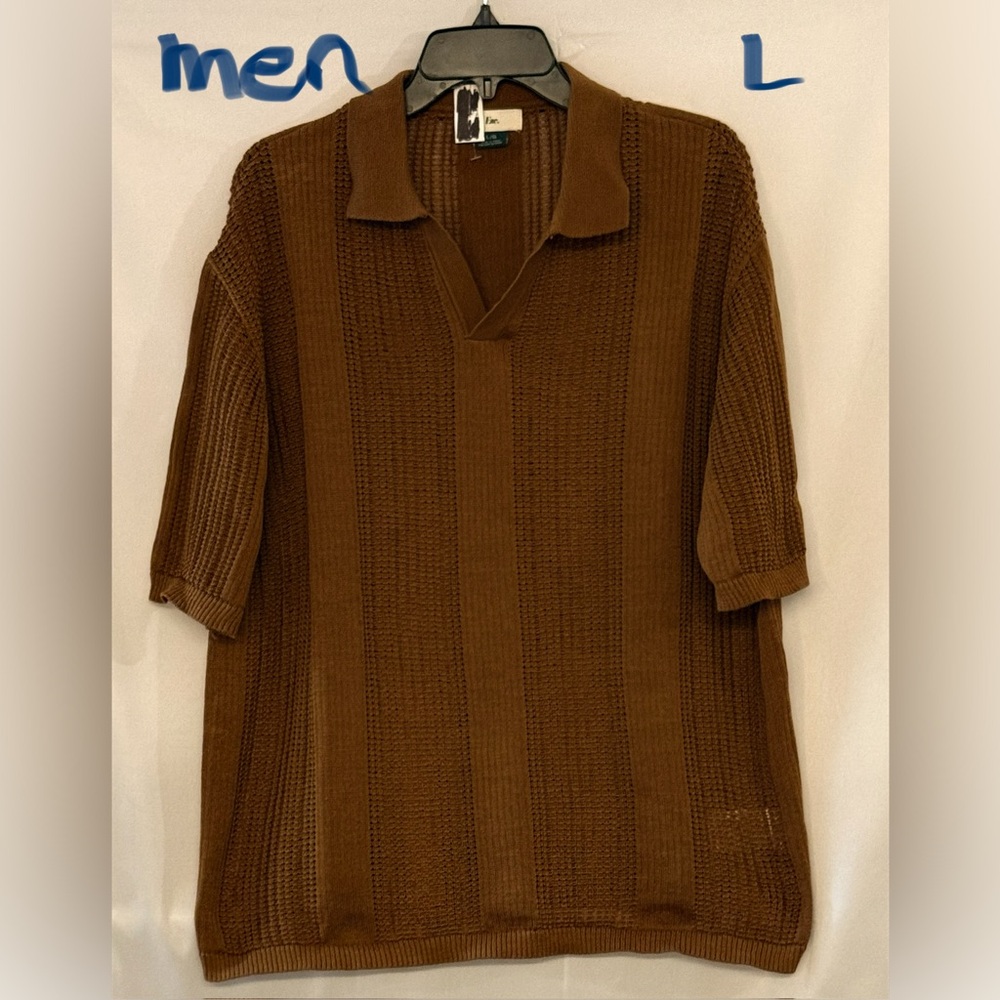 Vintage-Inspired Men's Knit Polo in Brown - Size L